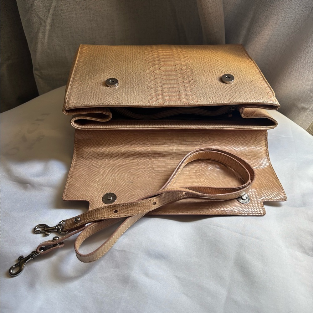 Brahmin Beige Python-Embossed Top-Handle Satchel - Picture 7 of 14